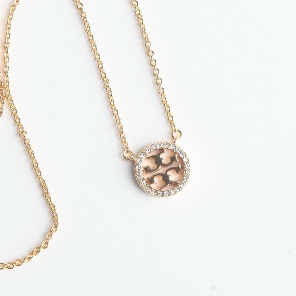Tory Burch Miller Pave Crystal Logo Pendant Necklace - Picture 8 of 9